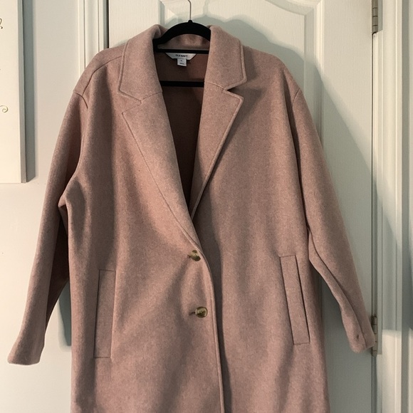 XL Old Navy Pink Soft Long Wool Over Mauve Overcoat Jacket‎ pea coat mid length - Picture 3 of 12